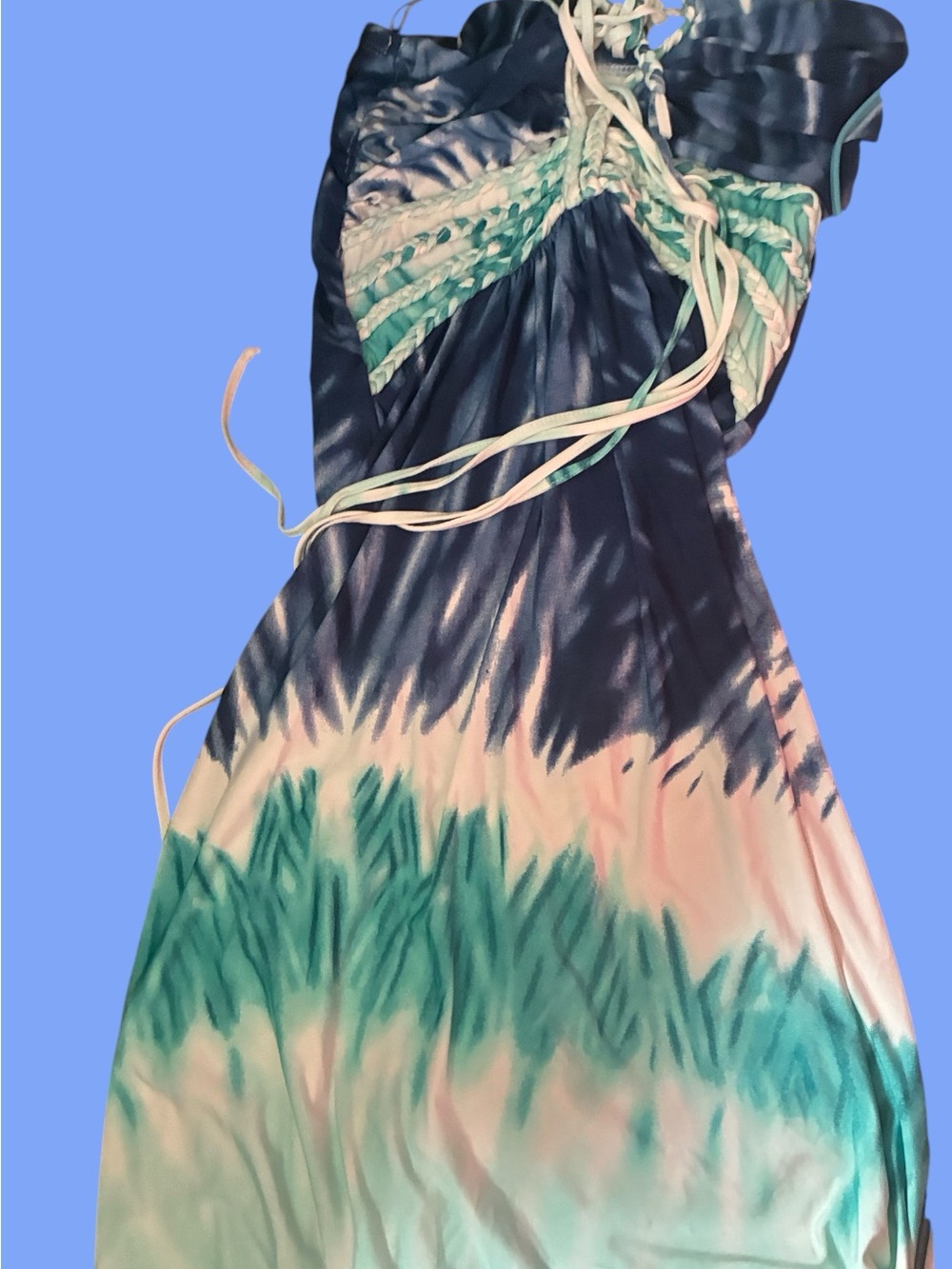 Cynthia Rowley Blue, Teal & White Tie-Dye Maxi Dress - Picture 2 of 2